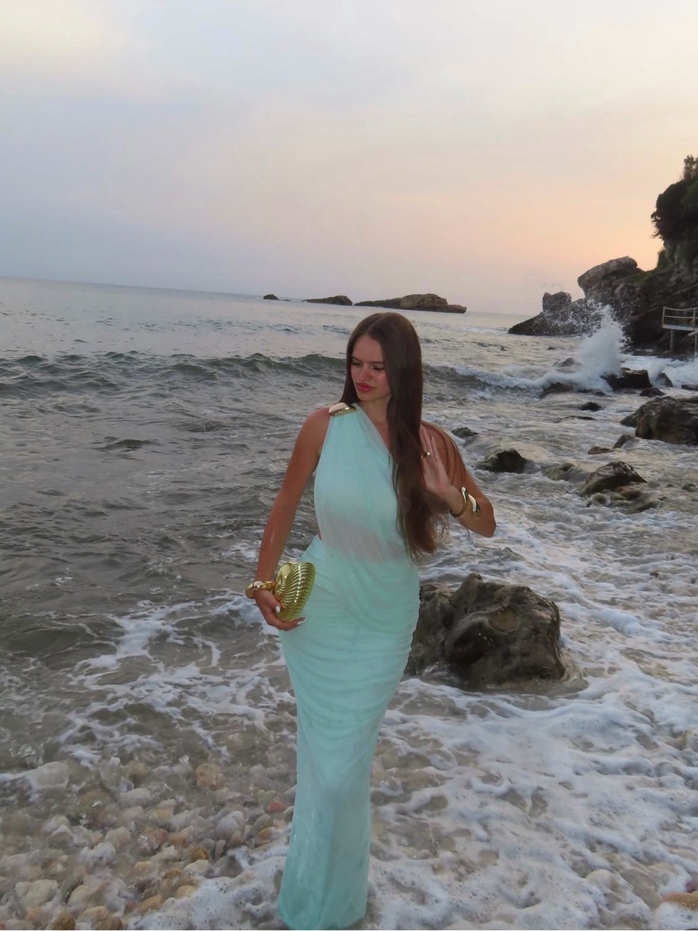 Elegant One-Shoulder Mint Green Evening Gown